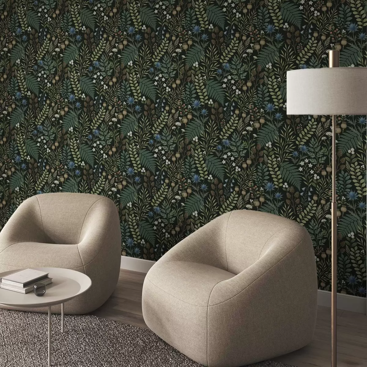 Tapetes Lauka zāle, ogas un sēklas uz tumša fona a00706