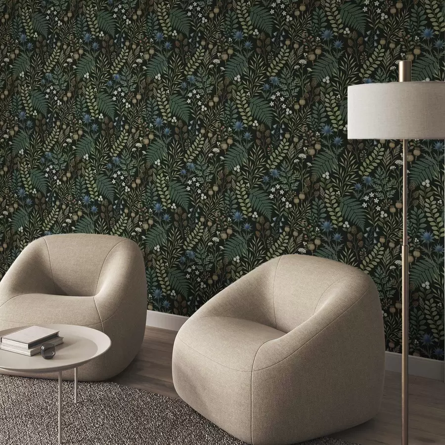 Fototapetes Lauka zāle, ogas un sēklas uz tumša fona a00706