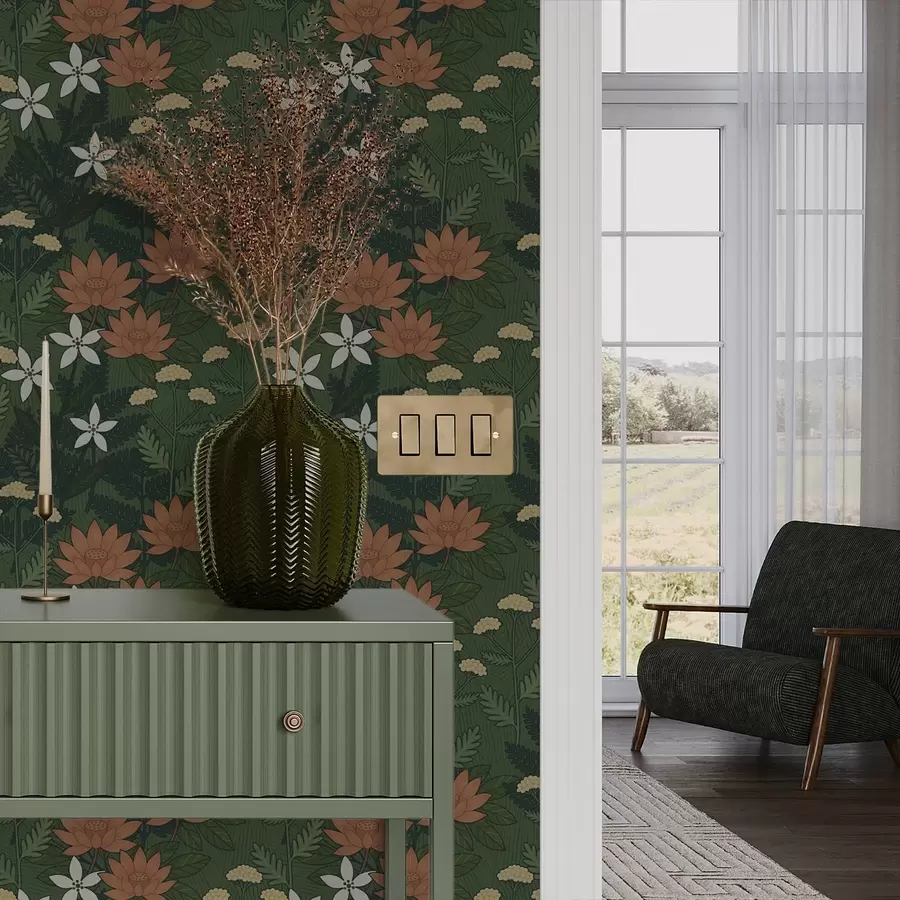 Fototapetes Lieli ziedi starp zaļajām lapām, dekoratīva kompozīcija a00708