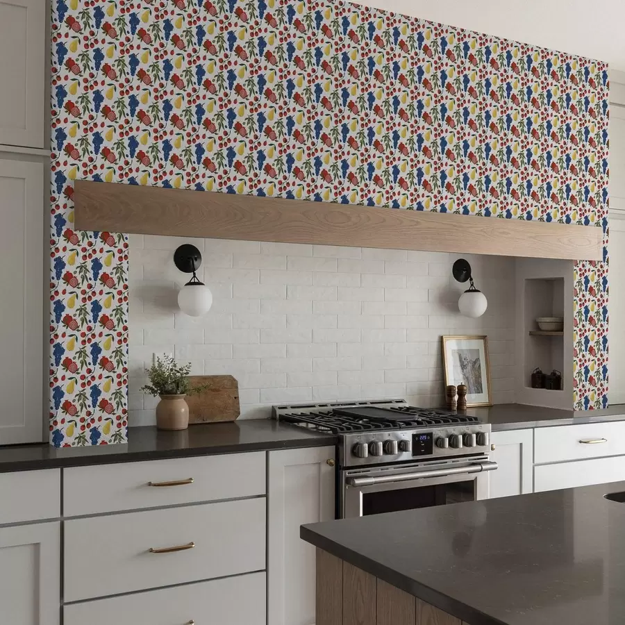 Fototapetes Sulu augļi: granātāboli, vīnogas, bumbieri uz balta fona a00801