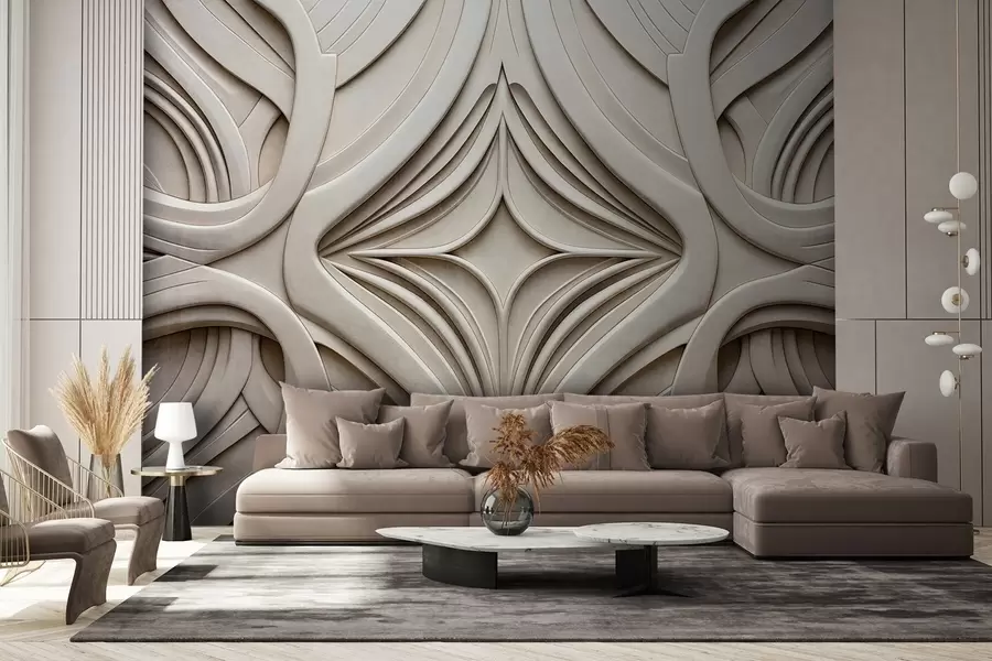 Fototapetes Abstrakts simetrisks teksturēts ģeometrisks raksts, gaiši smilškrāsas tonis, art deco stils, sarežģītas detaļas w09473