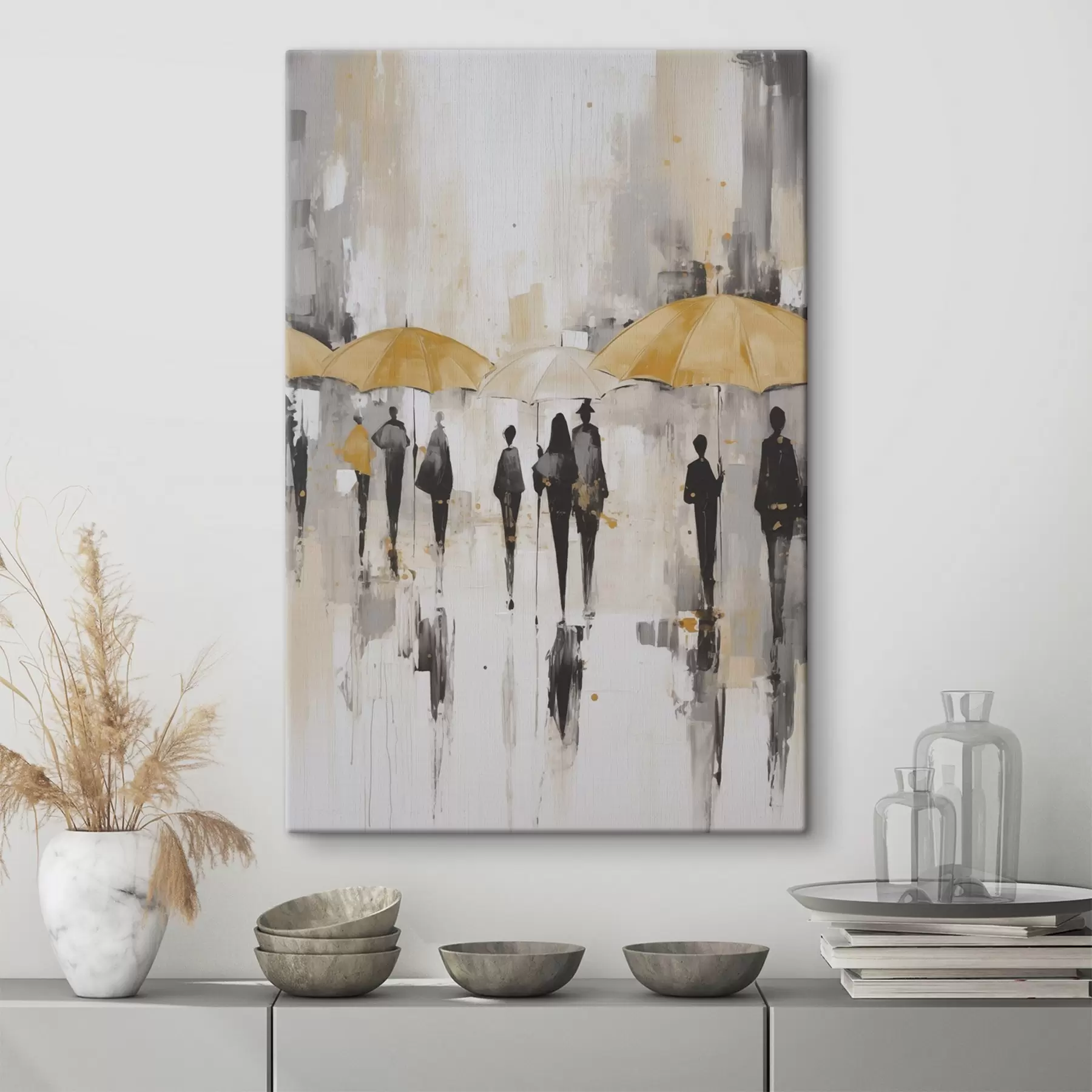 Glezna Abstrakcija par cilvēkiem ar lietussargiem s46304
