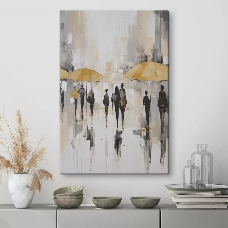 Glezna Abstrakcija par cilvēkiem ar lietussargiem s46304