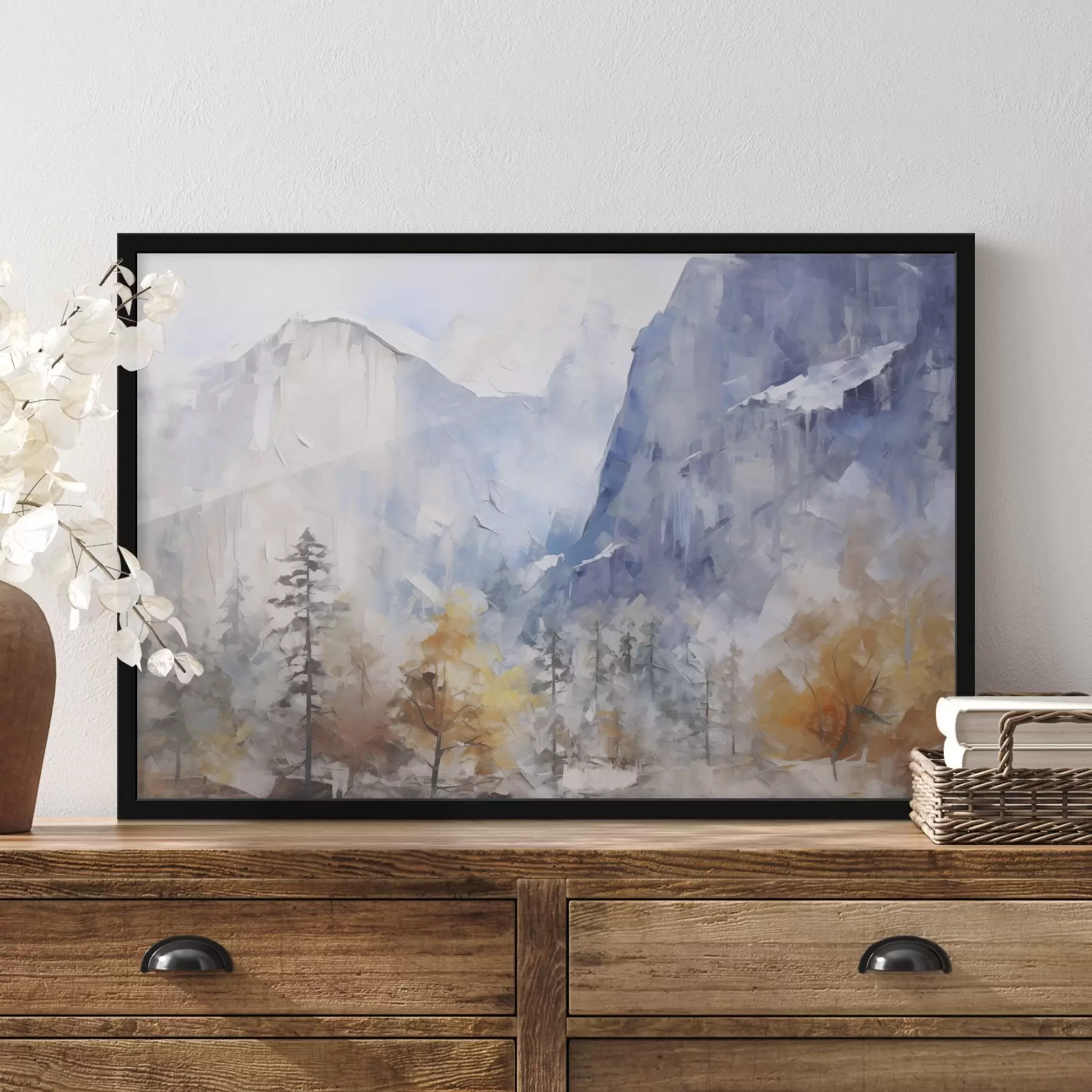 Fototapetes Abstrakts meža ainava kalnu priekšā f46298