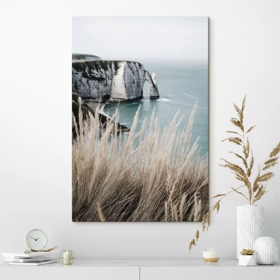 Glezna Jūra un akmens arka, skats caur sausām zālēm s46142