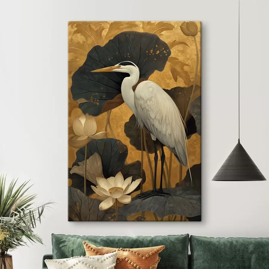 Glezna Gārnis starp lotosiem uz siltā fona s46148