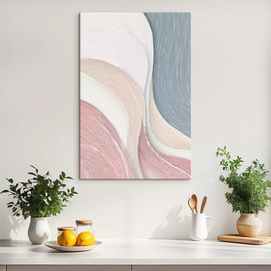 Glezna Vieglas abstrakcijas viļņi gaiši rozā un pelēkbalti toņos s46153