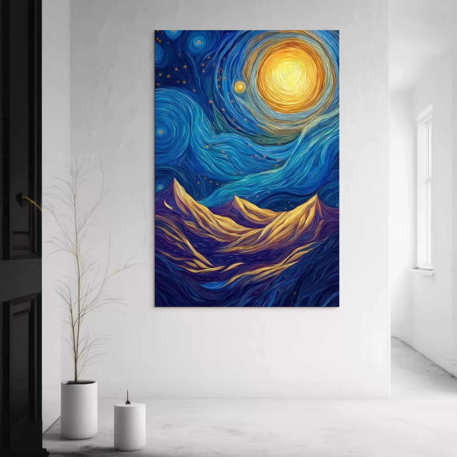 Glezna Spilgti zvaigžņots debesis virs kalnu virsotnēm s46168