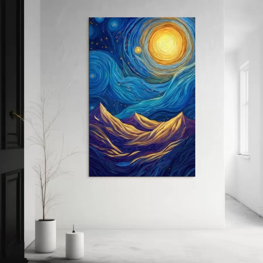 Glezna Spilgti zvaigžņots debesis virs kalnu virsotnēm s46168