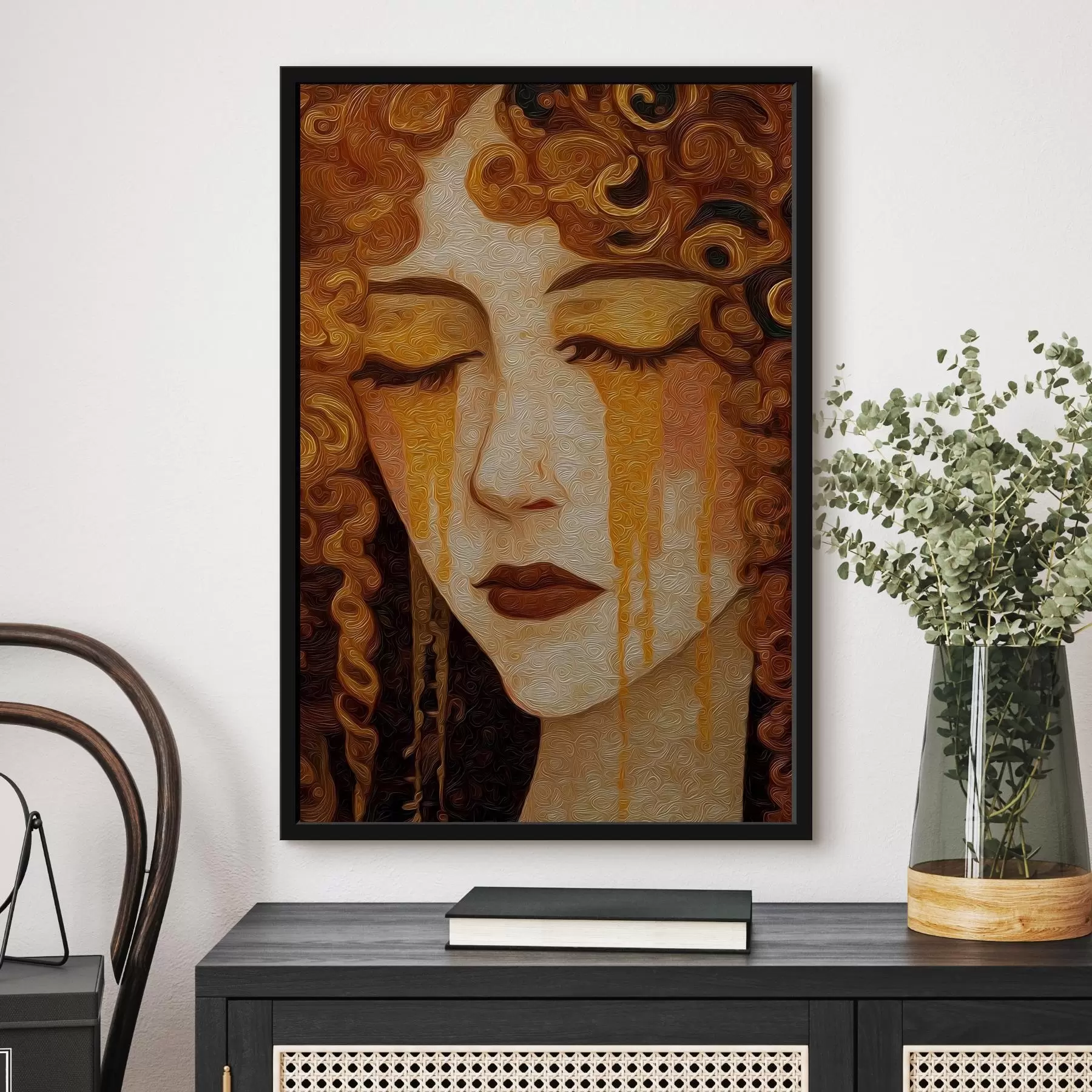 Fototapetes Sievietes portrets ar sarkaniem matiem un dekoratīvu grimu f46149