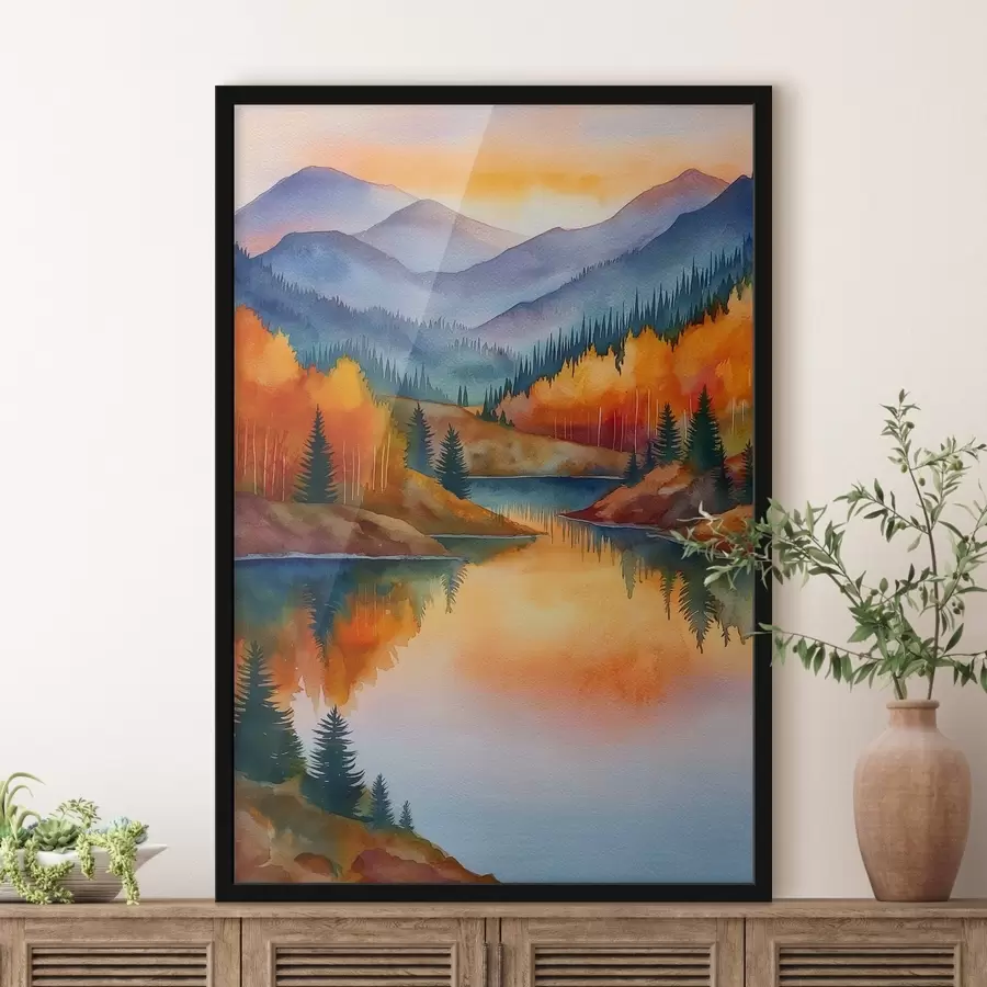 Fototapetes Rudens ainava ar kalniem, kas atspoguļojas mierīgā ezerā f46174