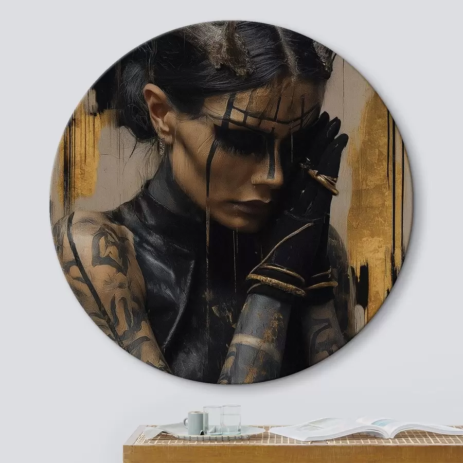 Glezna Sieviete ar ragiem tumšā izskatā ar melnām sejas līnijām r46144