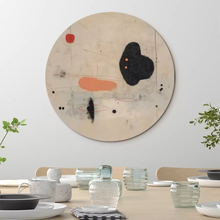 Glezna Minimālisma stilā veidots abstrakts zīmējums ar melniem un koraļļu akcentiem r46159