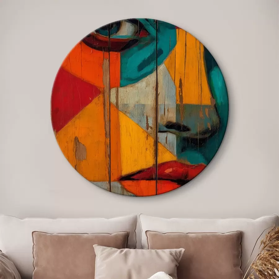 Glezna Spilgts ģeometrisks sejas portrets uz koka dēļiem r46165