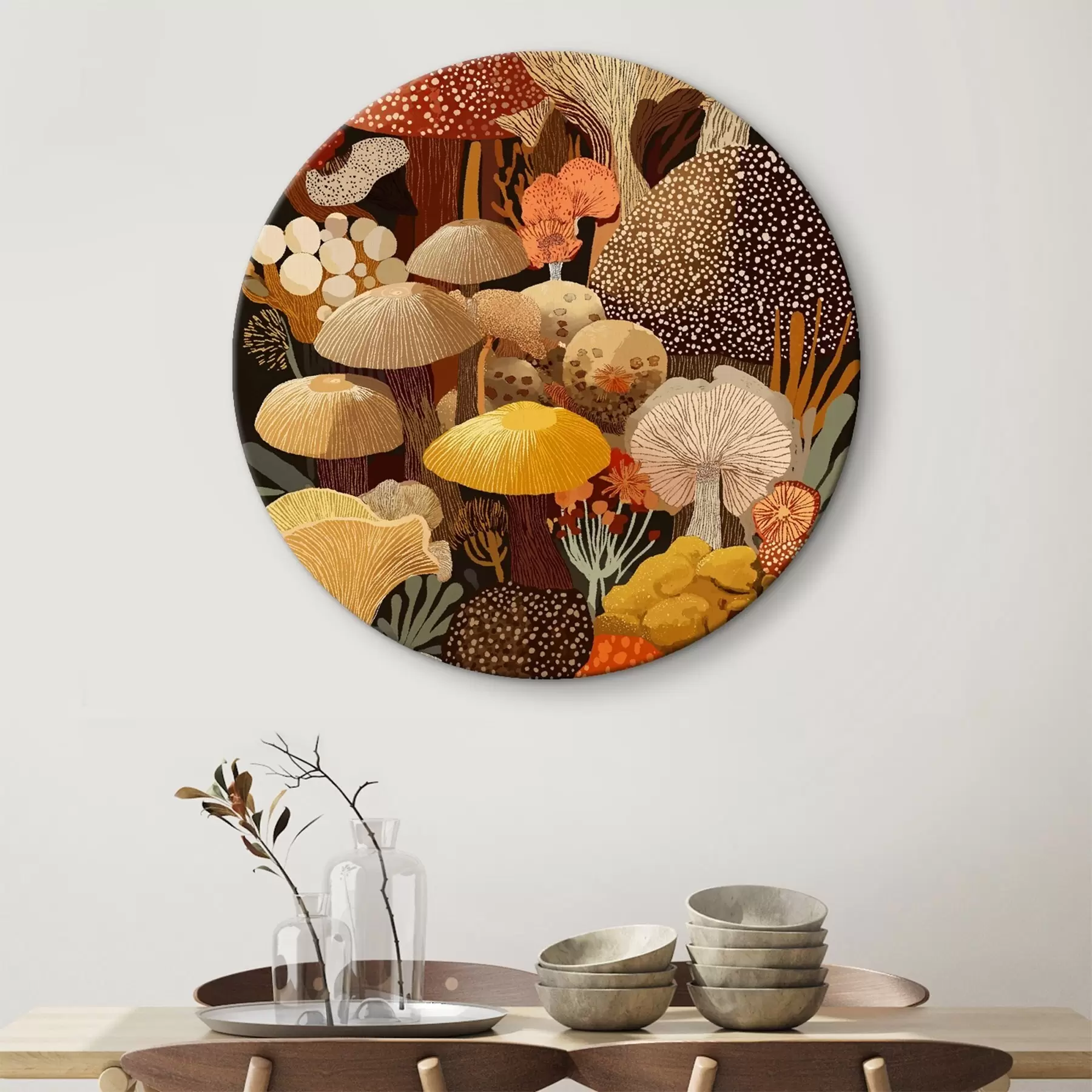 Glezna Dažādu meža sēņu kompozīcija siltos toņos r46170