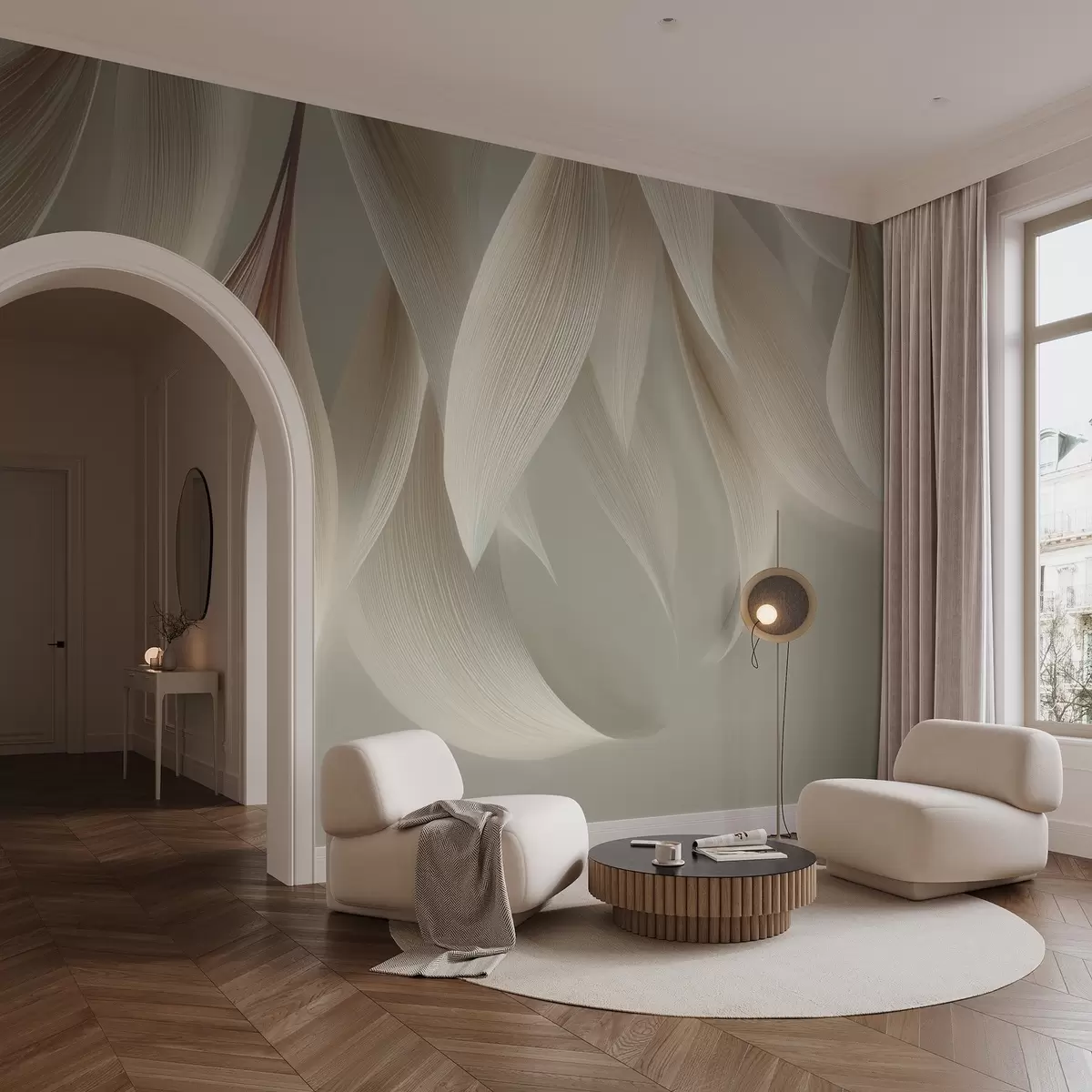 Fototapetes Karājošās lapas ar stilizētu kontūru w04706