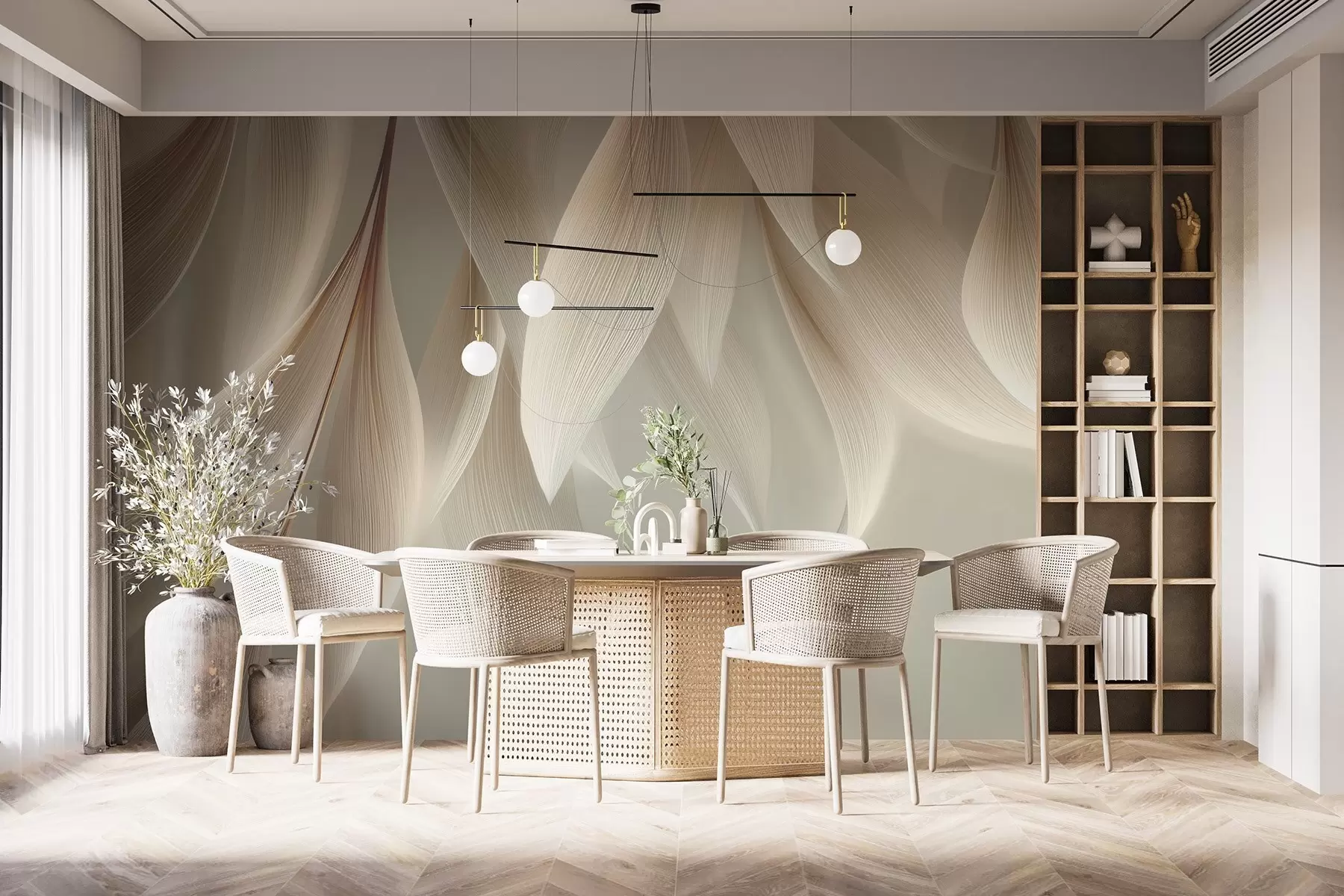 Fototapetes Karājošās lapas ar stilizētu kontūru w04706