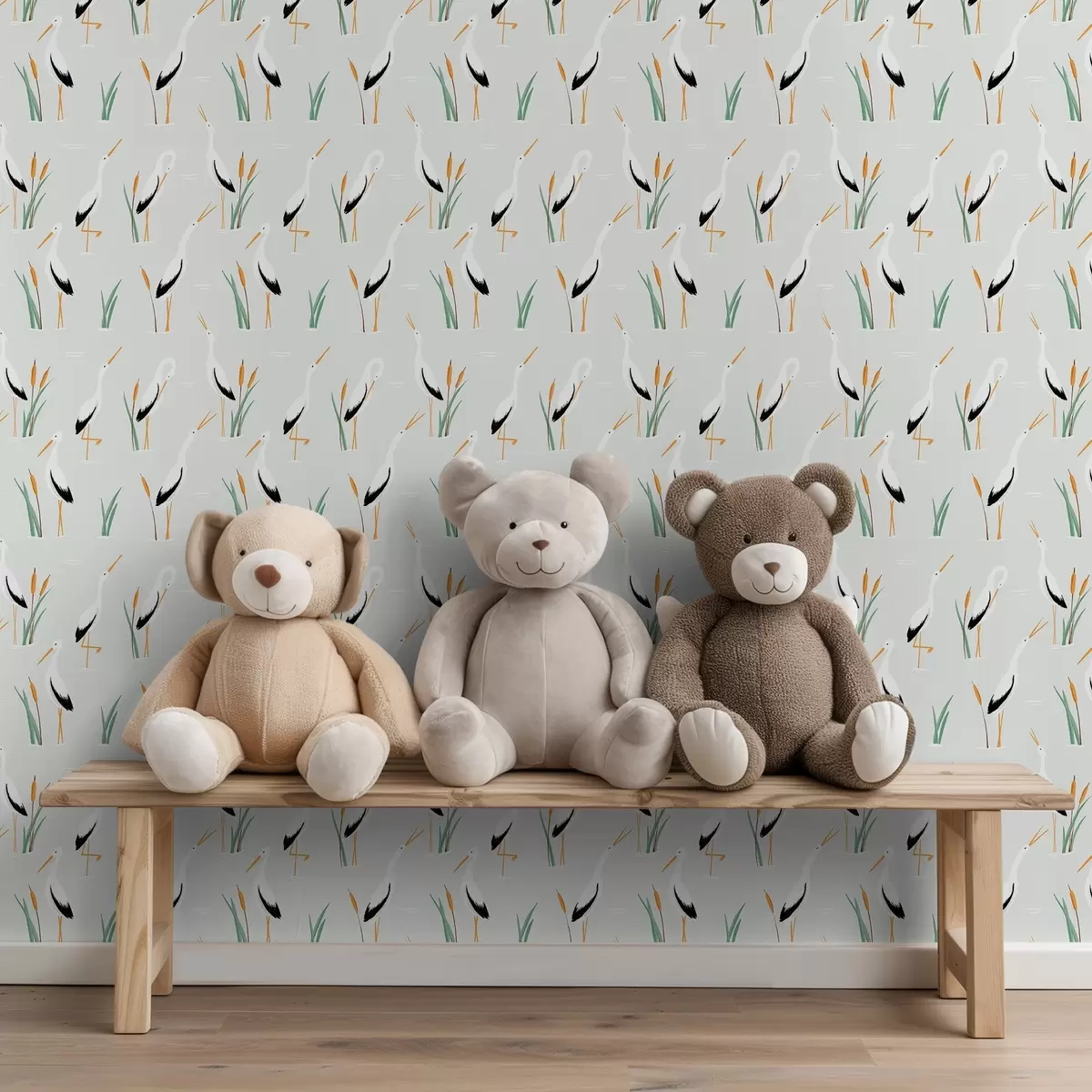 Tapetes Gārņi starp niedrēm uz gaiša fona a00650v2