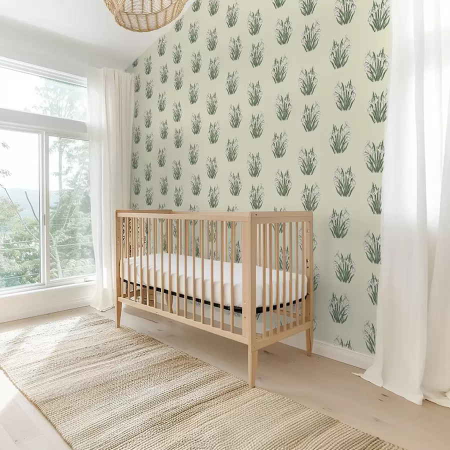 Fototapetes Sniegpulkstenītes ar zaļām lapām uz krēmkrāsas fona a00651v2