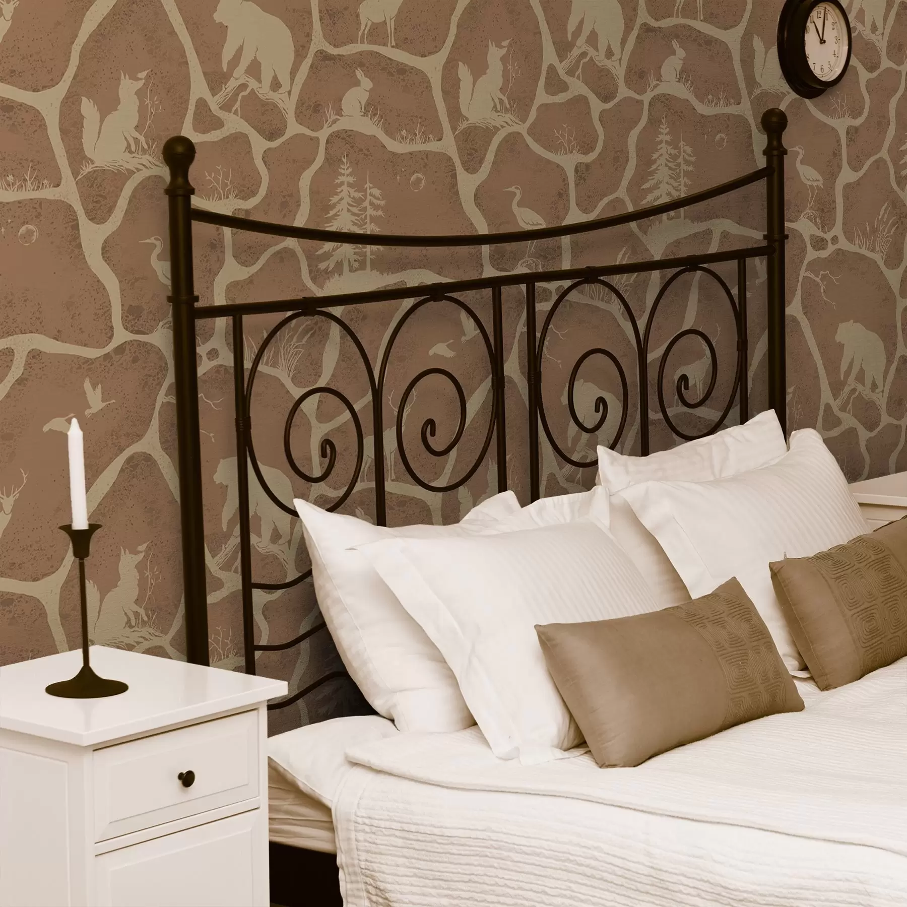 Fototapetes Dzīvnieku un koku silueti dabiskā ainavā ar akmens tekstūru a00727