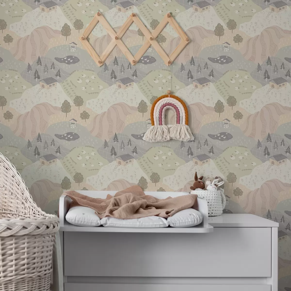 Tapetes Pasaku lauki ar kokiem, zosīm un aitām a00728