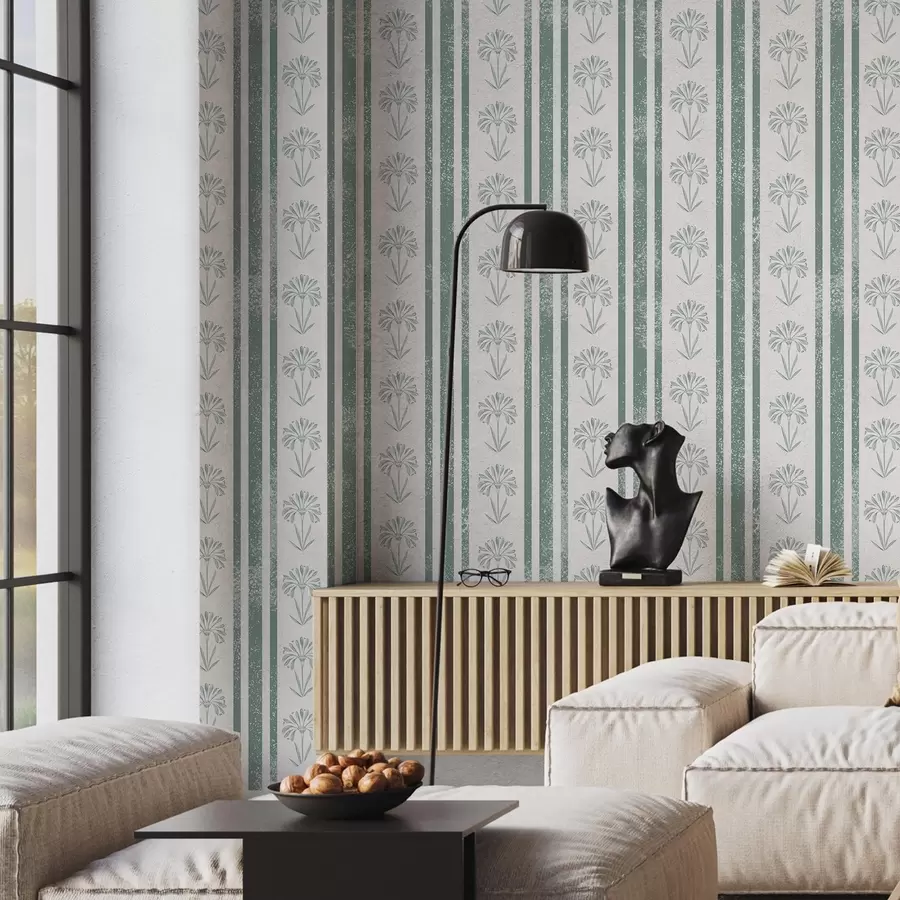 Fototapetes Lentes raksts ar ziediem zaļos toņos a00732