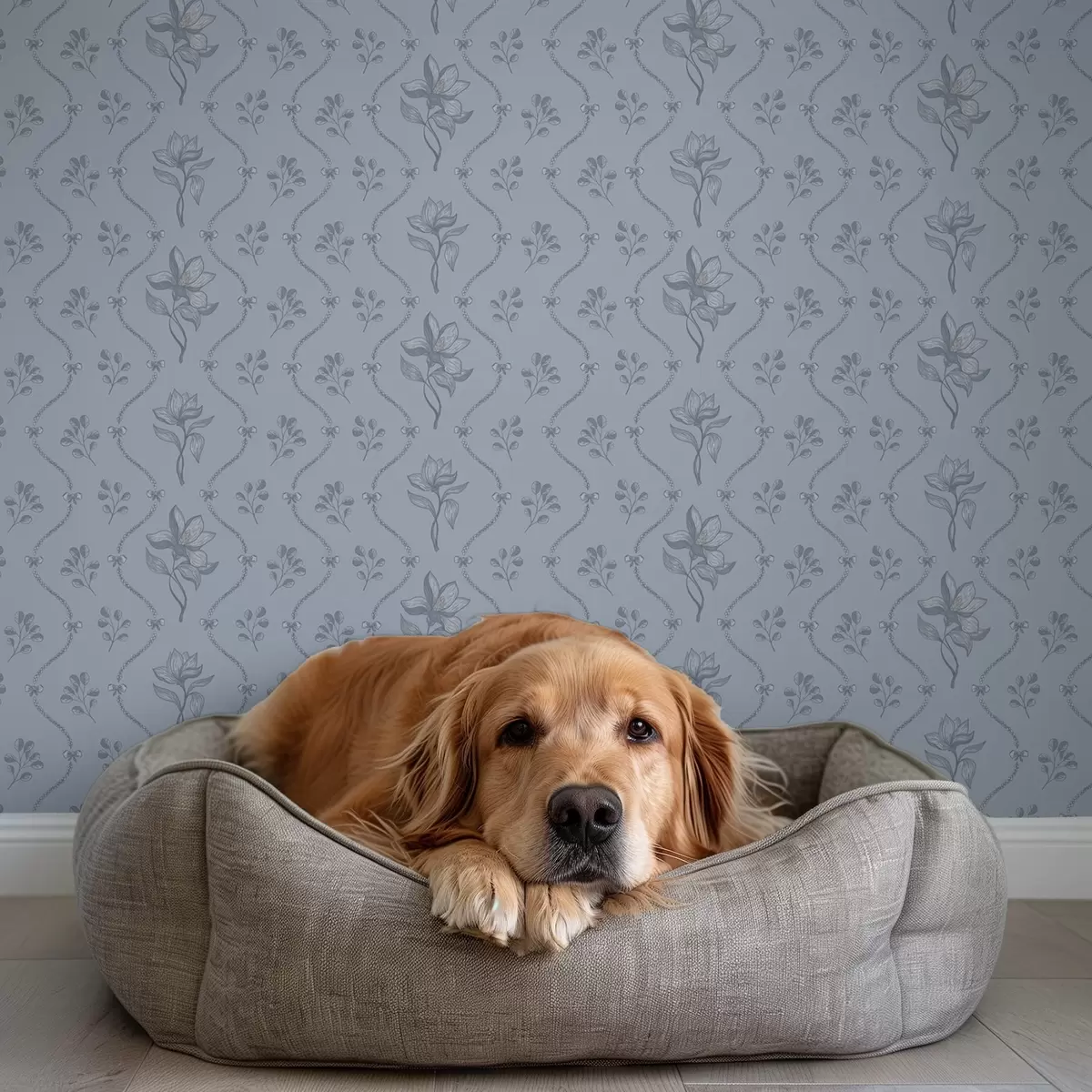 Tapetes Mazie ziedi un lentes pelēkā-zilā krāsu gamā a00808v2