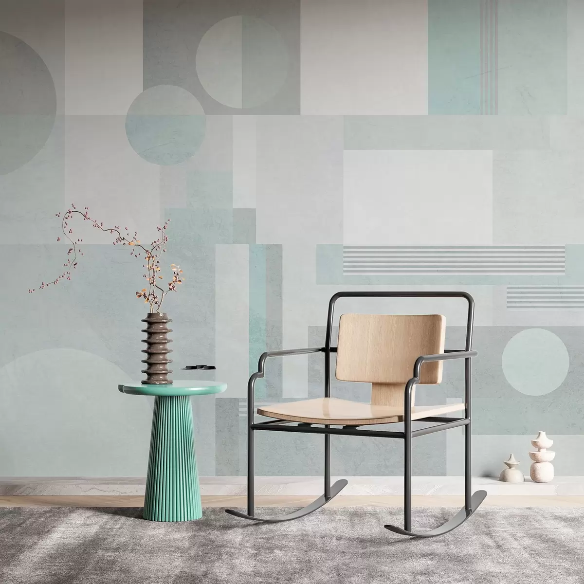 Fototapetes abstrakta ģeometrija pelēkzaļos toņos w04635v3