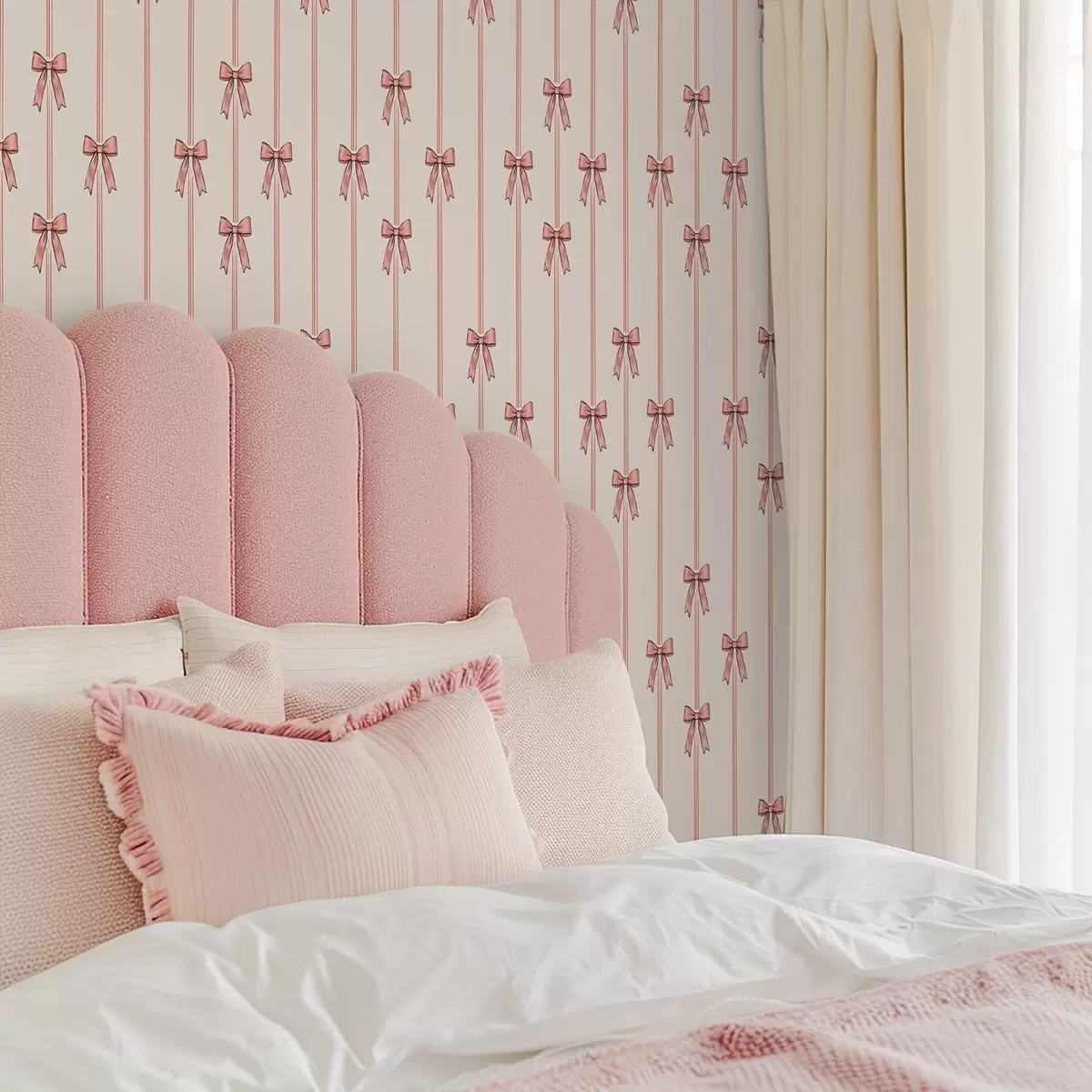 Tapetes Vertikālas lentes ar lencēm, ziloņkaula fons a00653