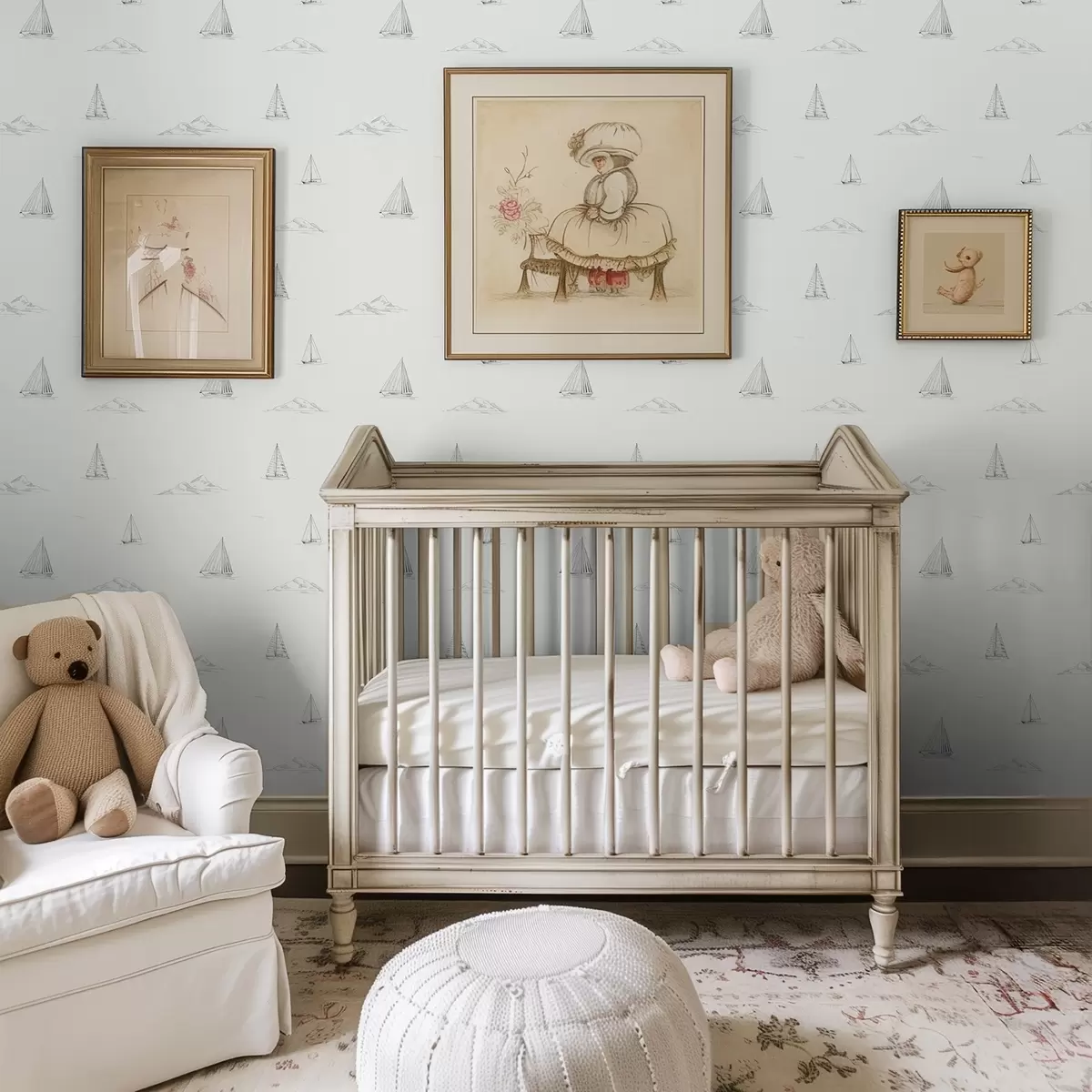 Tapetes Skices jahtas un salas, gaišs fons a00654v2