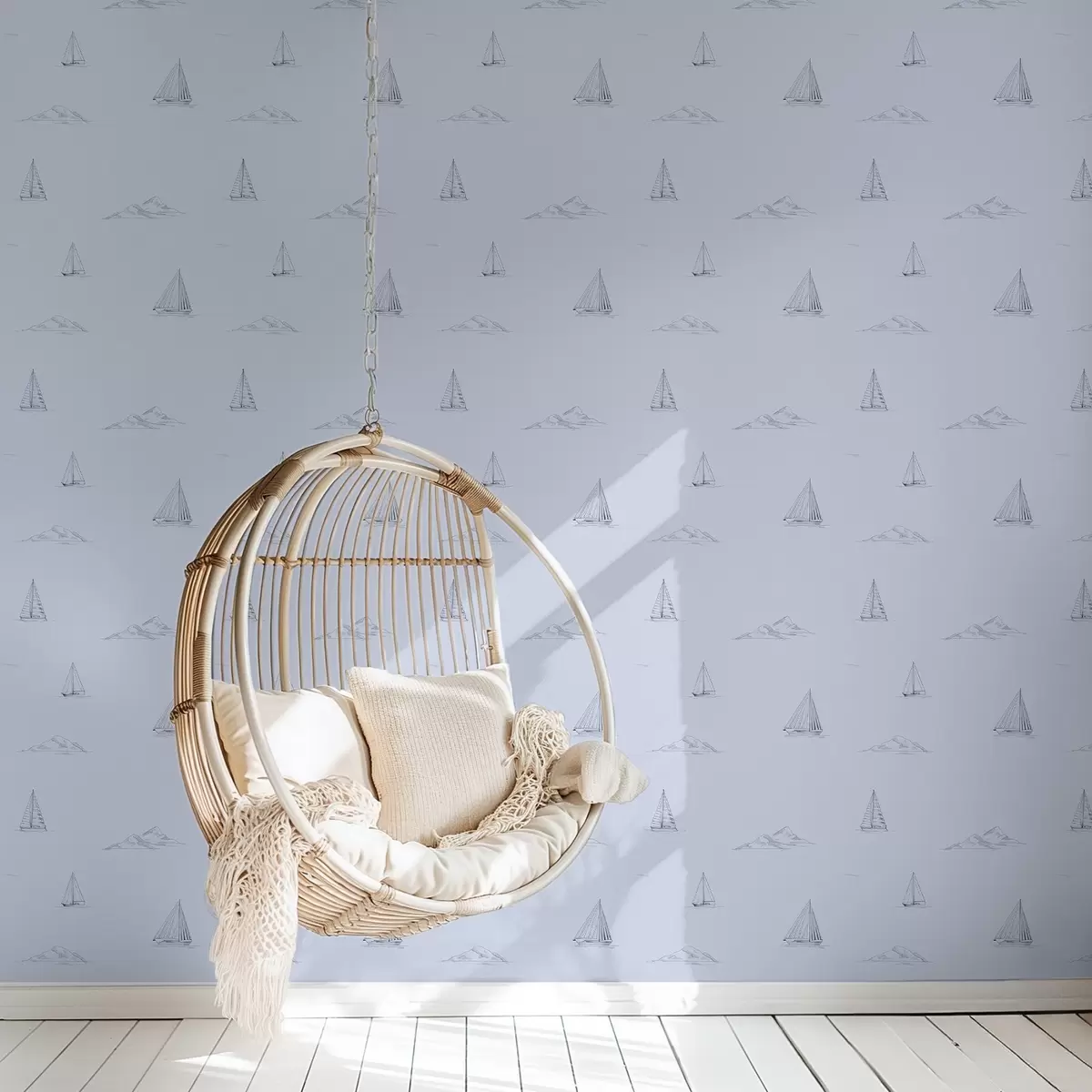 Tapetes Skices jahtas un salas, zils fons a00654v3