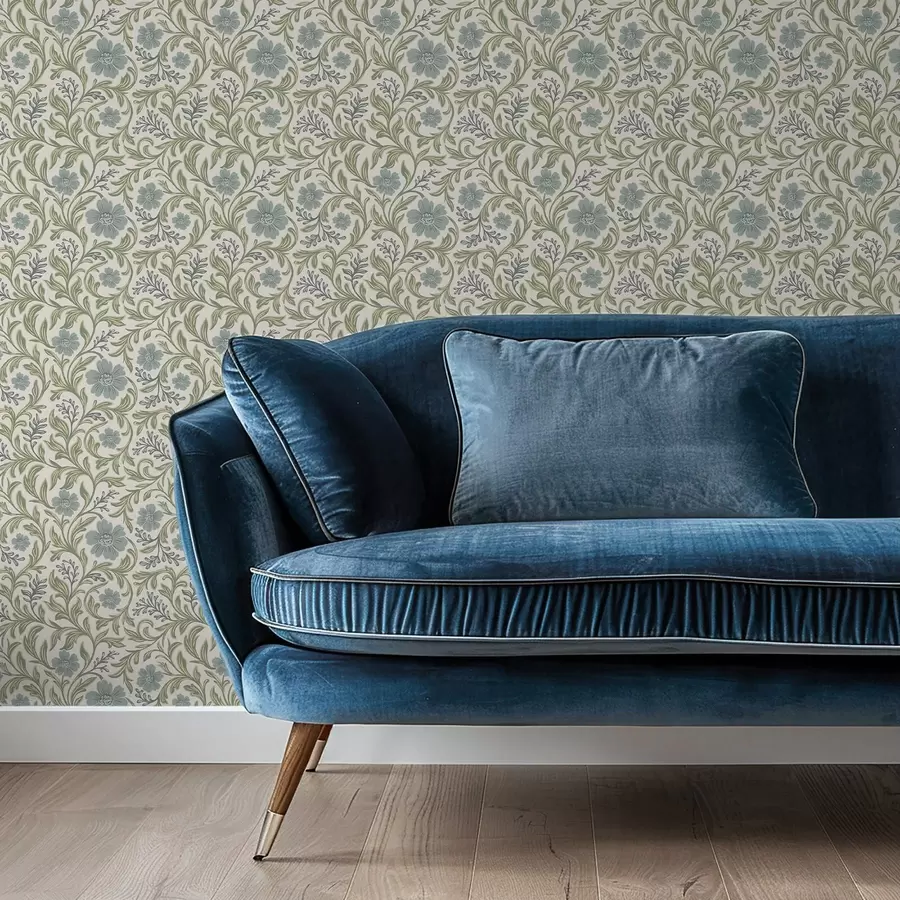 Fototapetes Salvijas pelēks ziedu ornamenti uz gaiša fona a00712