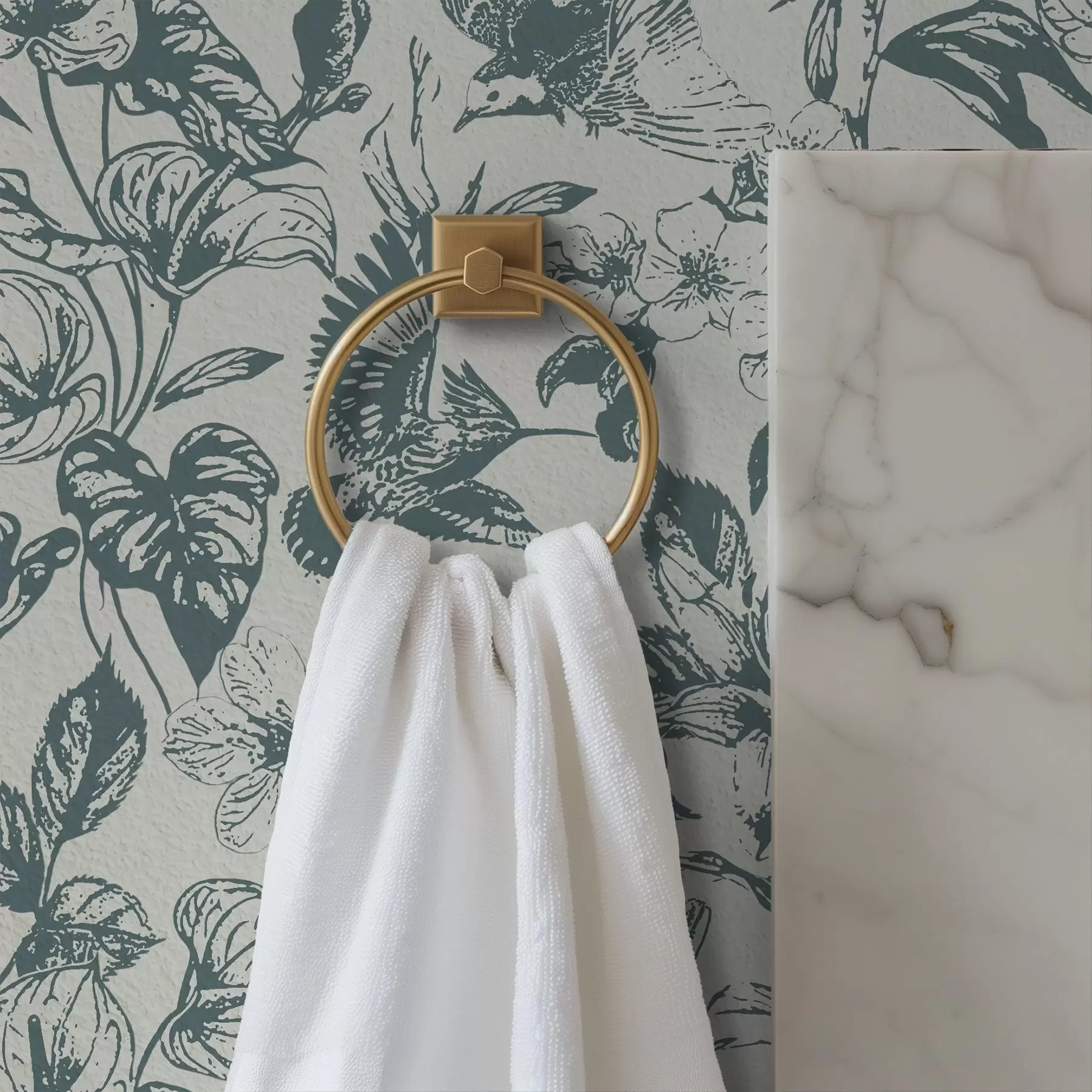 Fototapetes Monochroms ziedu ornamentiņš ar putniem a00737