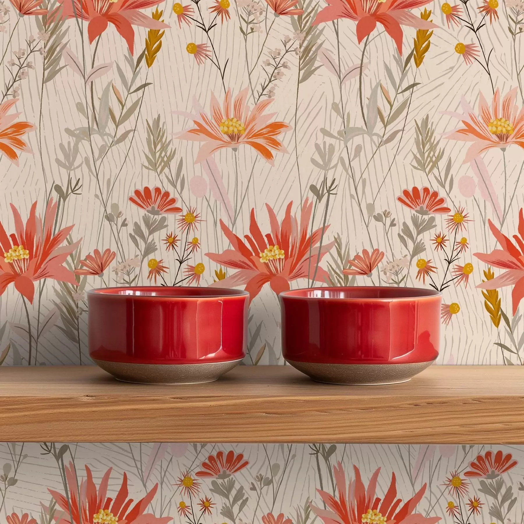 Fototapetes Siltos toņos ziedi uz smilškrāsas fona a00751