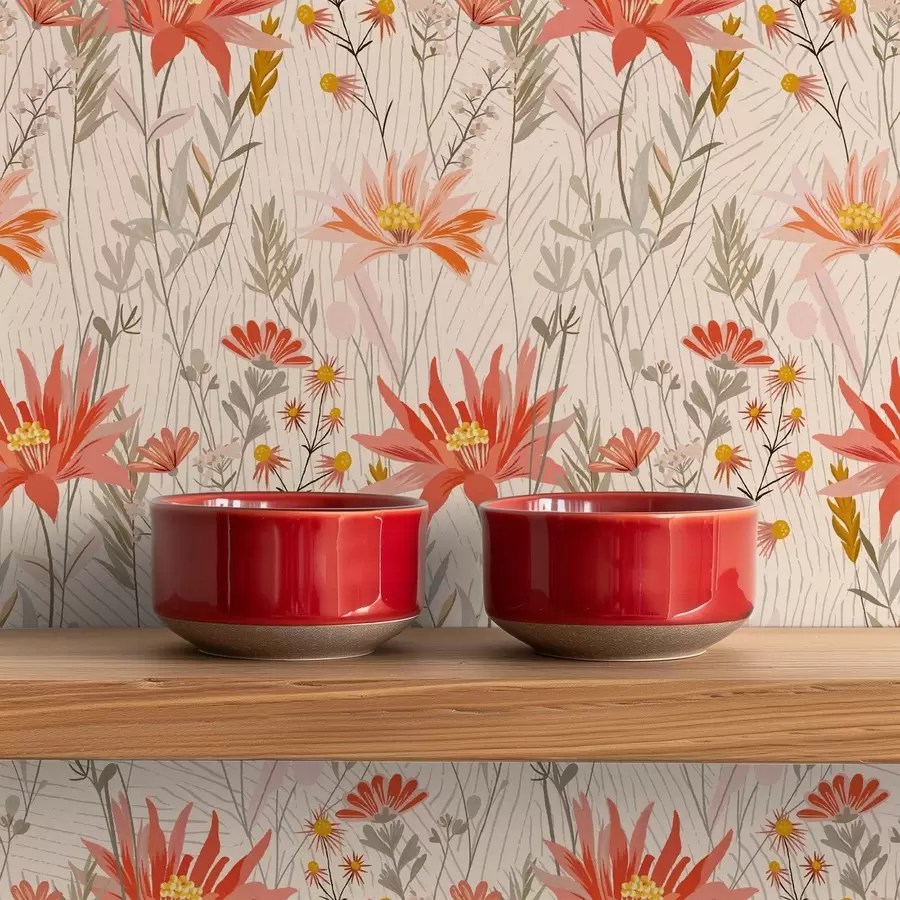 Fototapetes Siltos toņos ziedi uz smilškrāsas fona a00751