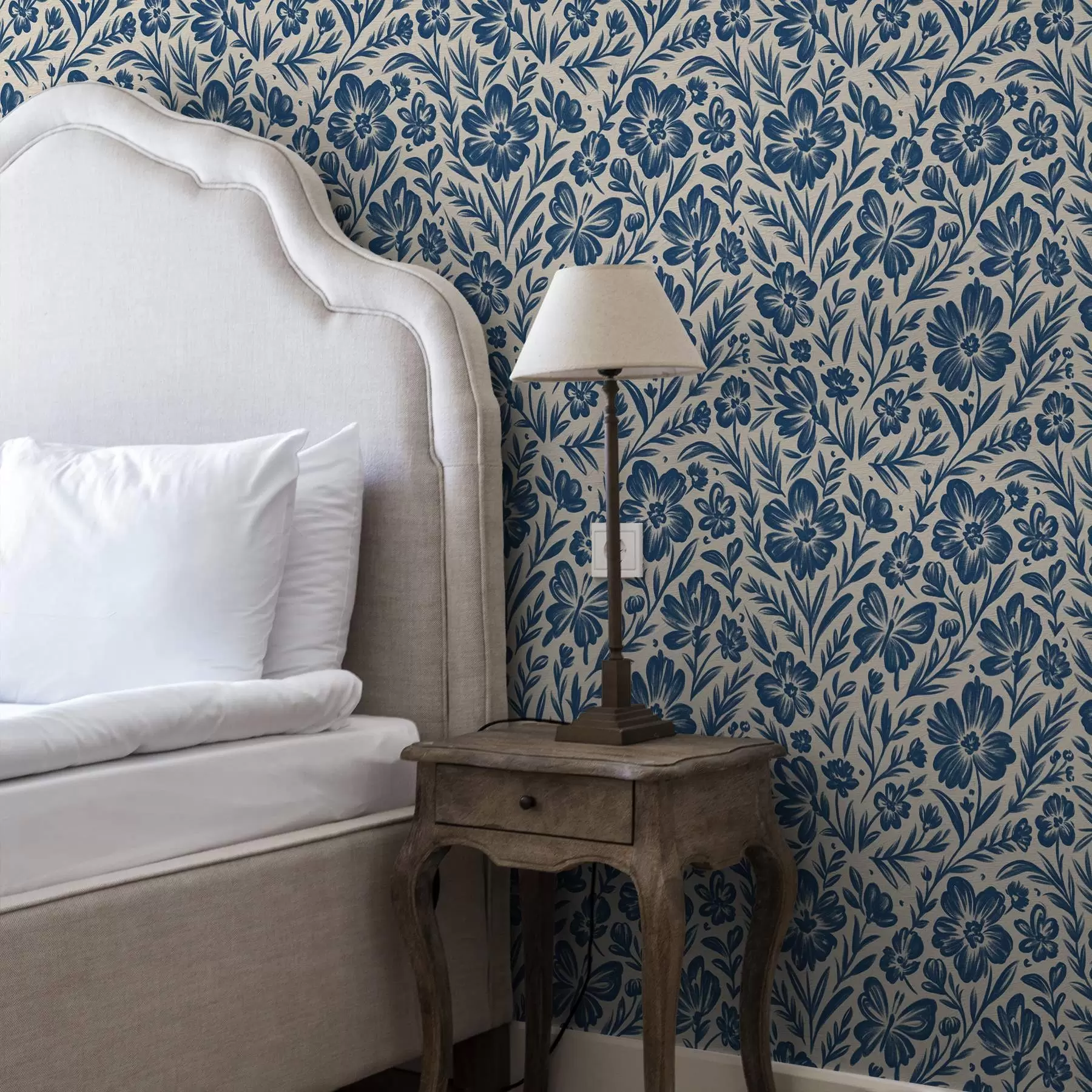 Fototapetes Zils ziedu ornamentiņš ar tauriņiem a00758