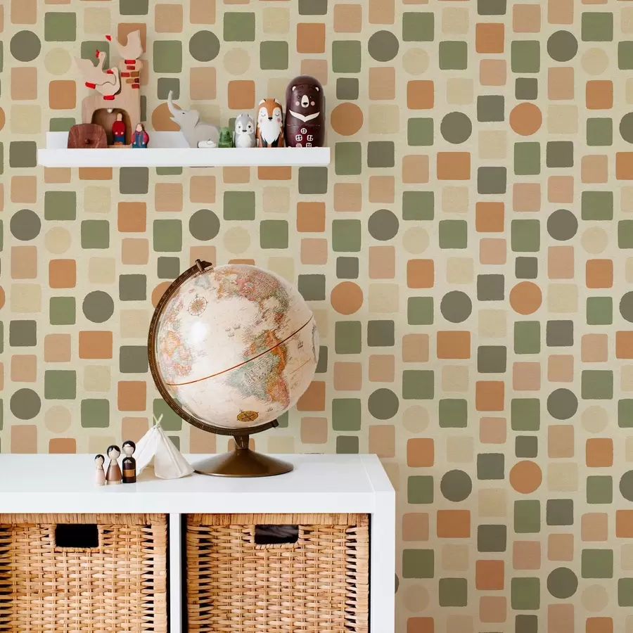 Fototapetes Ģeometrisks kvadrātu un apļu raksts siltos toņos a00759