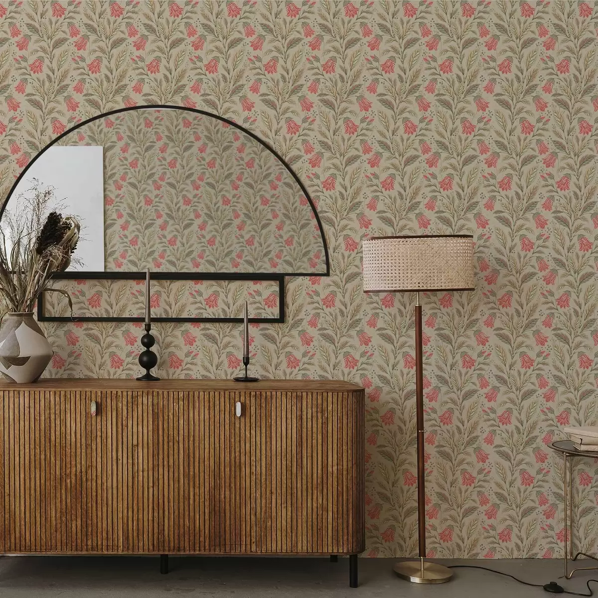 Tapetes Mazi ziedi ar zvaniņiem rozā-zaļā krāsu gamā a00760