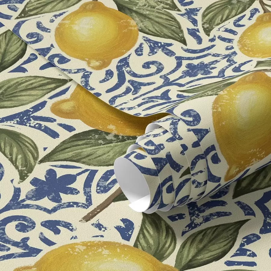 Fototapetes Citronu zari ar zilu dekoratīvu fonu a00763