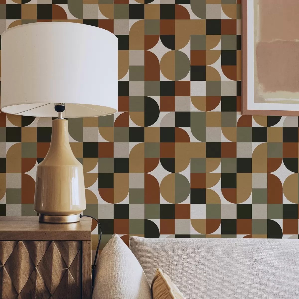 Tapetes Moduļu ģeometrija siltos zemes toņos a00770