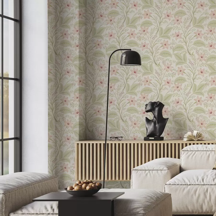 Fototapetes Delikāti ziedi un lapas pasteļtoņos a00771