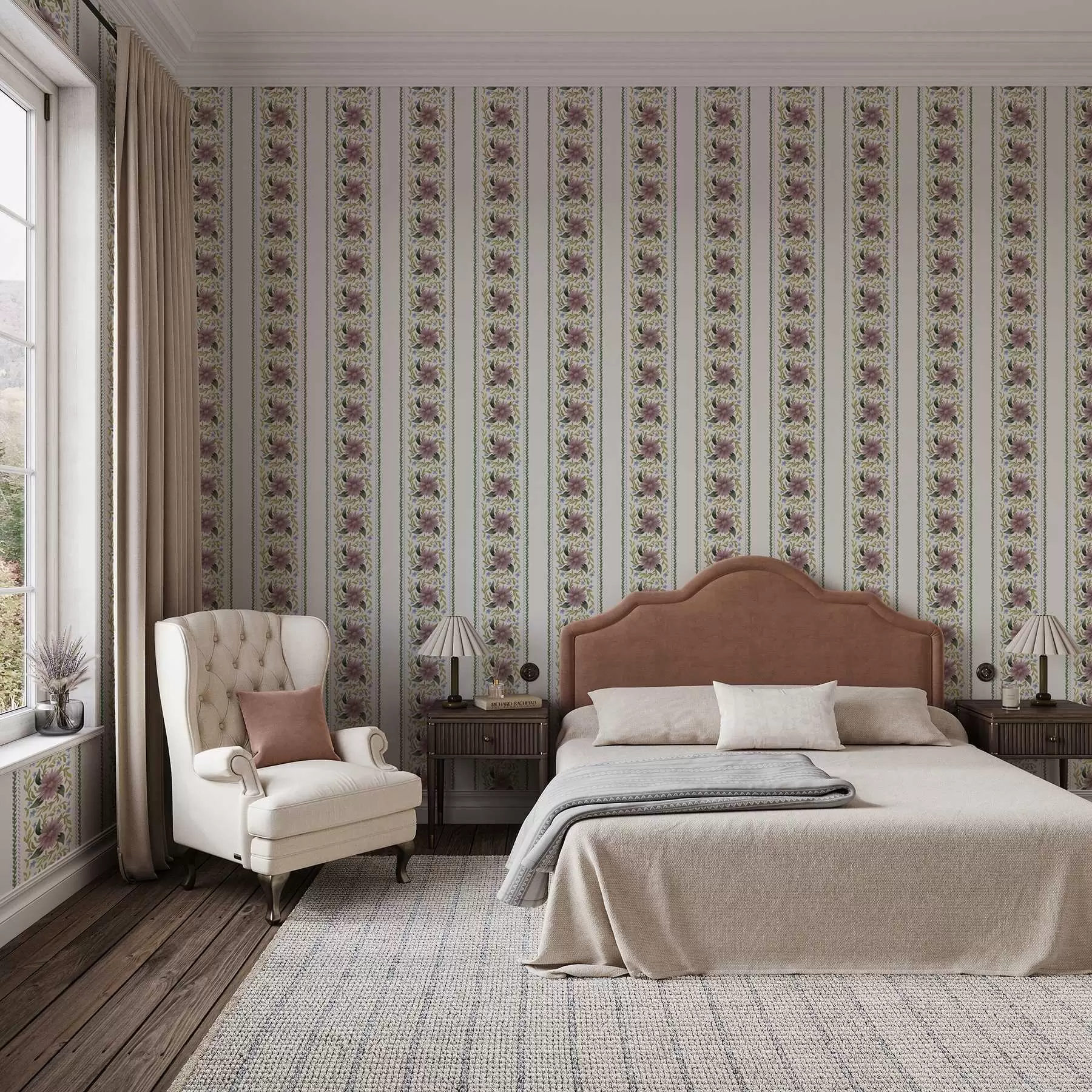 Fototapetes Vertikālas ziedu svītras ziedu-zilos toņos a00809