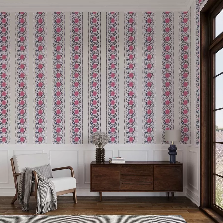 Fototapetes Vertikālas ziedu svītras rozā-violeta toņos a00810