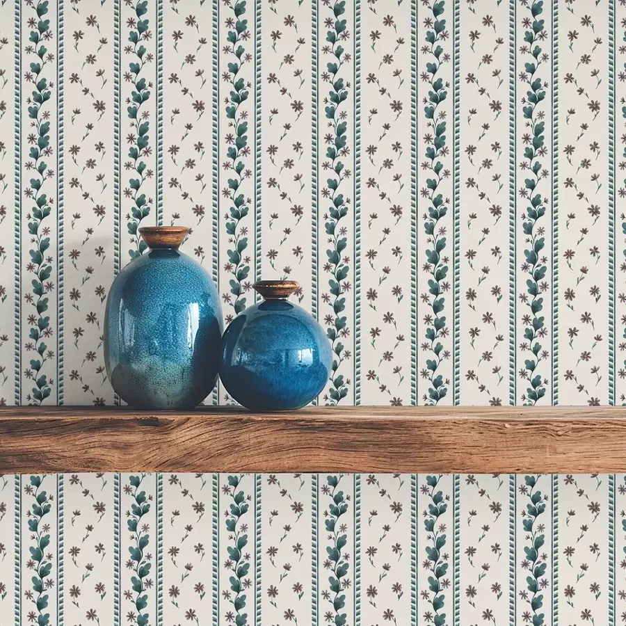 Fototapetes Vertikālas ziedu svītras zilo-brūnos toņos a00811