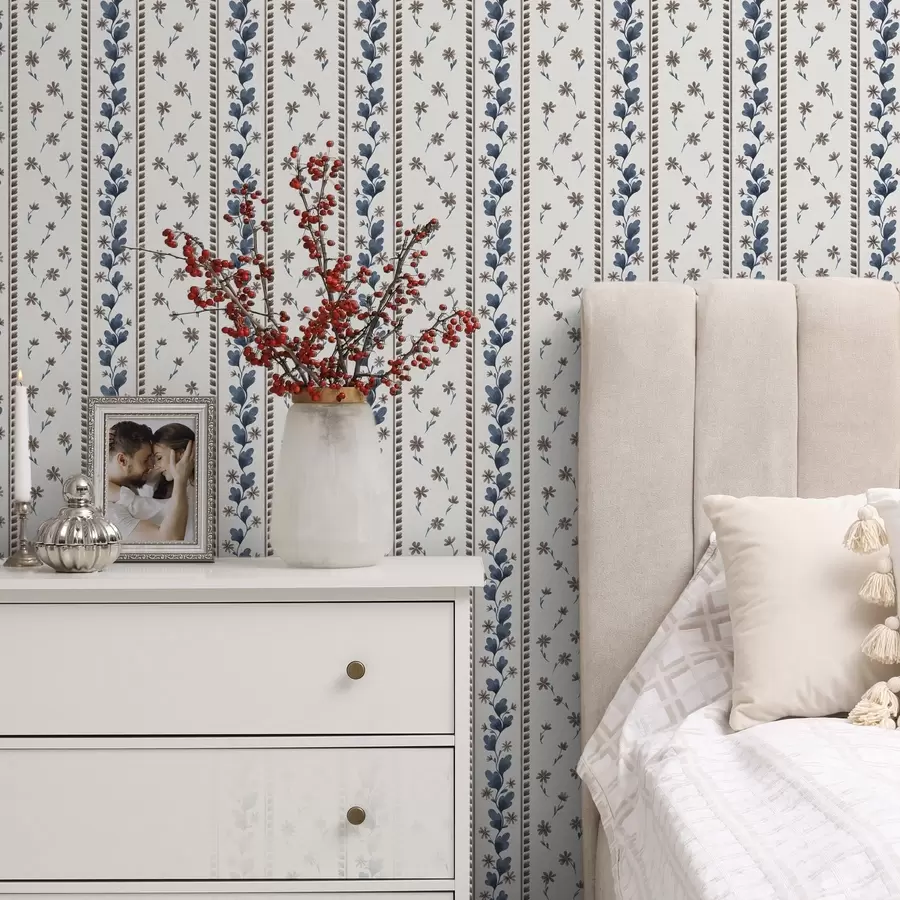 Fototapetes Vertikālas ziedu strīpas zili brūnās toņos a00811v2