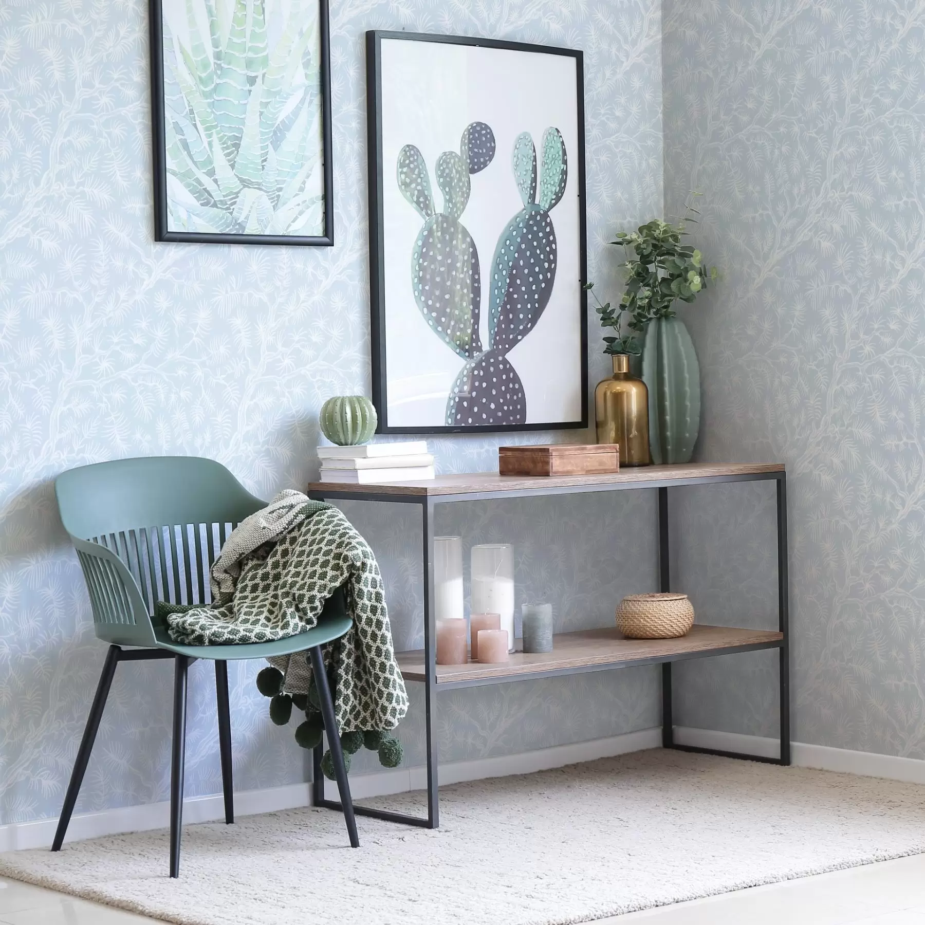 Fototapetes Priežu zari gaišos toņos uz zila fona a00838