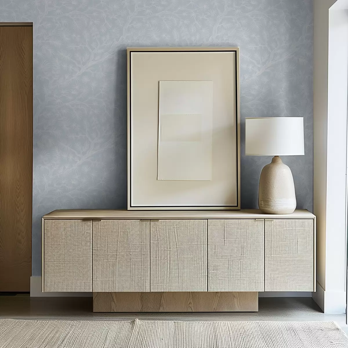 Tapetes Priežu zari gaišos toņos uz zila fona a00838