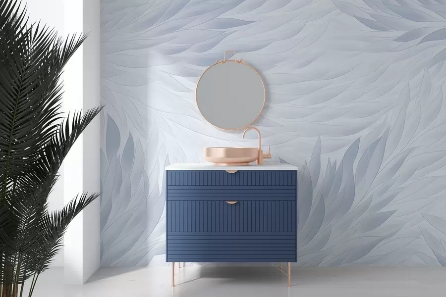 Fototapetes Viļņotas lapas gaiši zilos toņos w04610v1