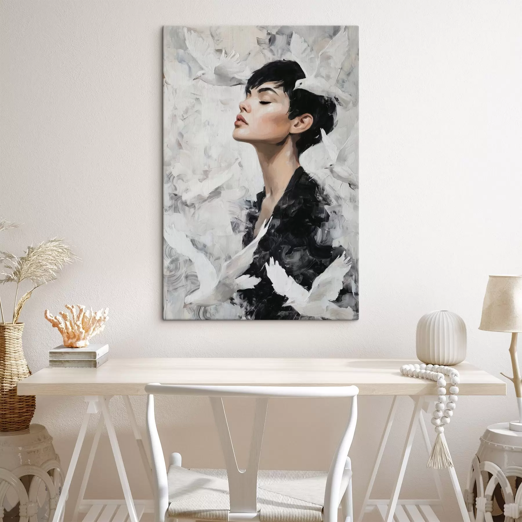 Glezna Meitene un putni s46365