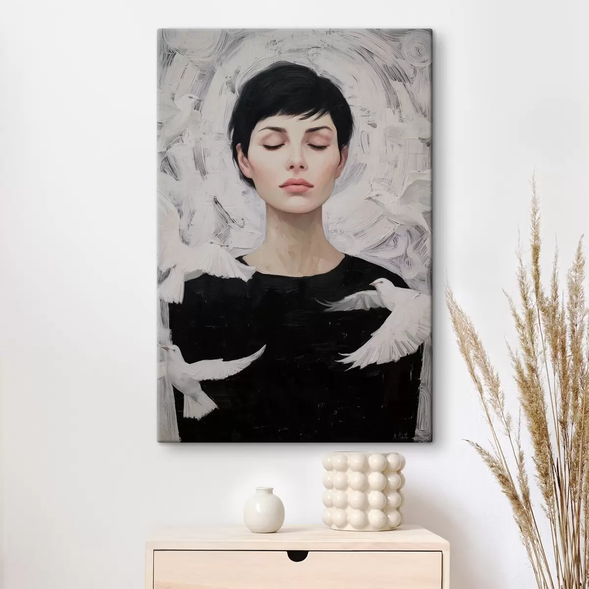 Glezna Meitene ar putniem s46368